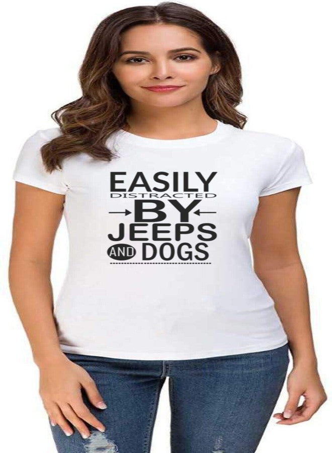 UDNAG Unisex Round Neck Graphic 'Dog | Easily Distracted by Jeeps Dog' Polyester T-Shirt White [Size 2YrsOld/22in to 7XL/56in] - Image 4